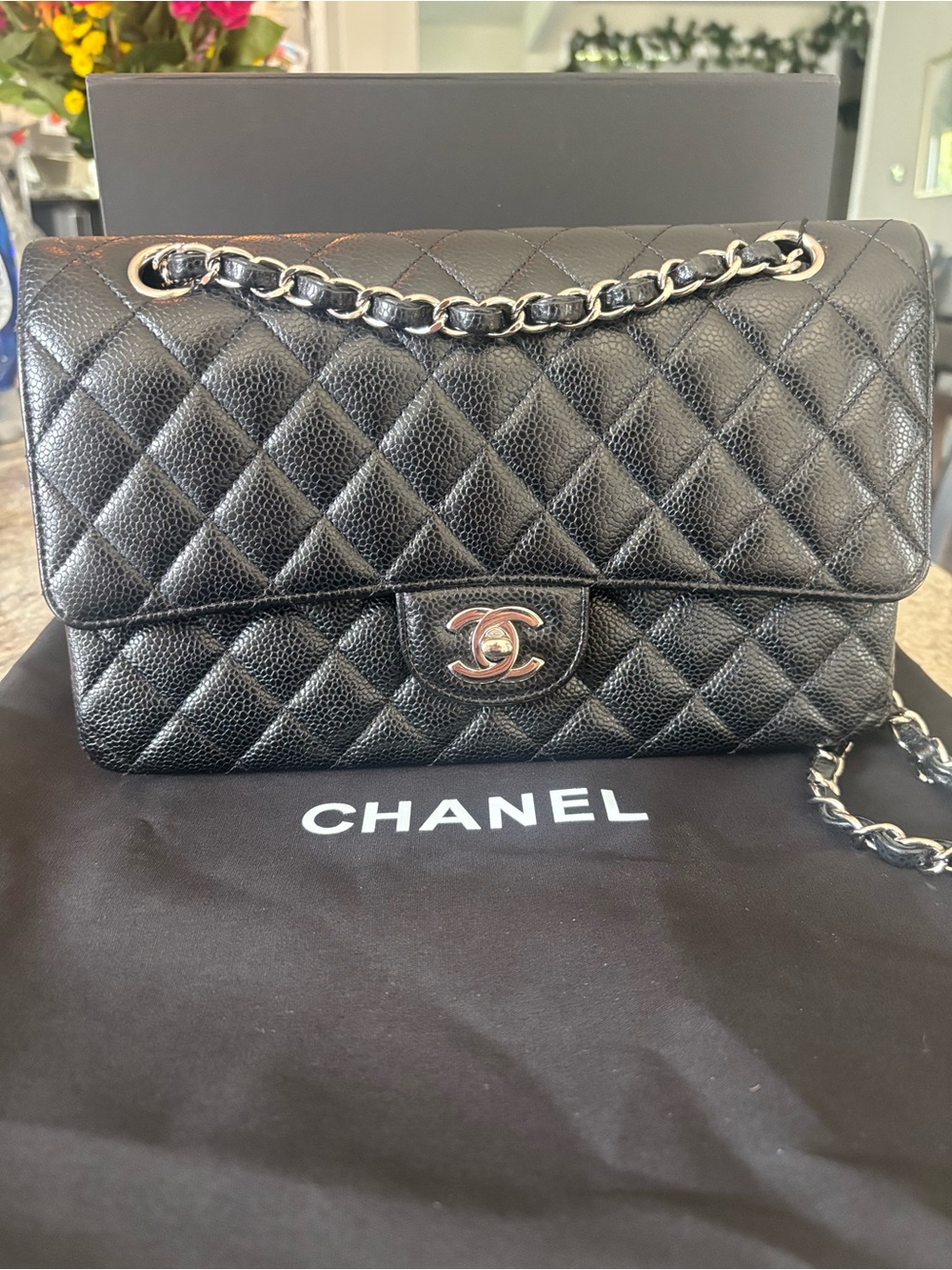 Chanel Quilted Classic DF Caviar Leather Flap Bag in Black